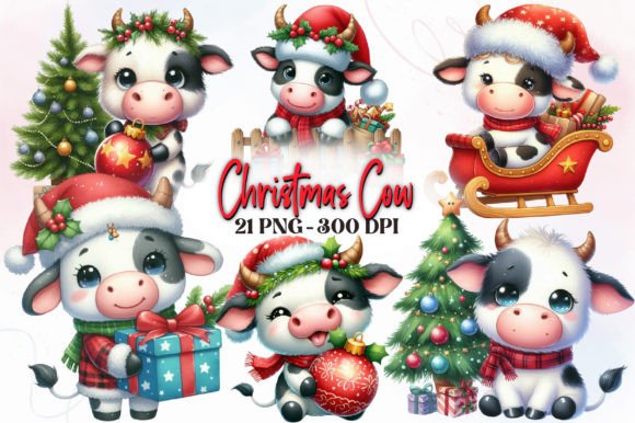 Download Cute Christmas Cow Clipart Bundle - Christmas cow clipart Collection
