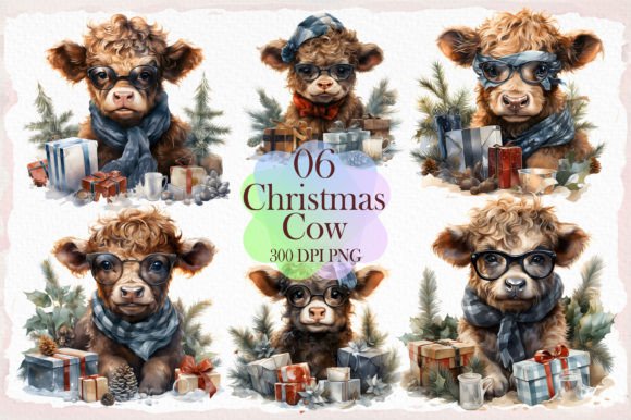 Download Christmas Cow Clipart Bundle - Christmas cow clipart Collection